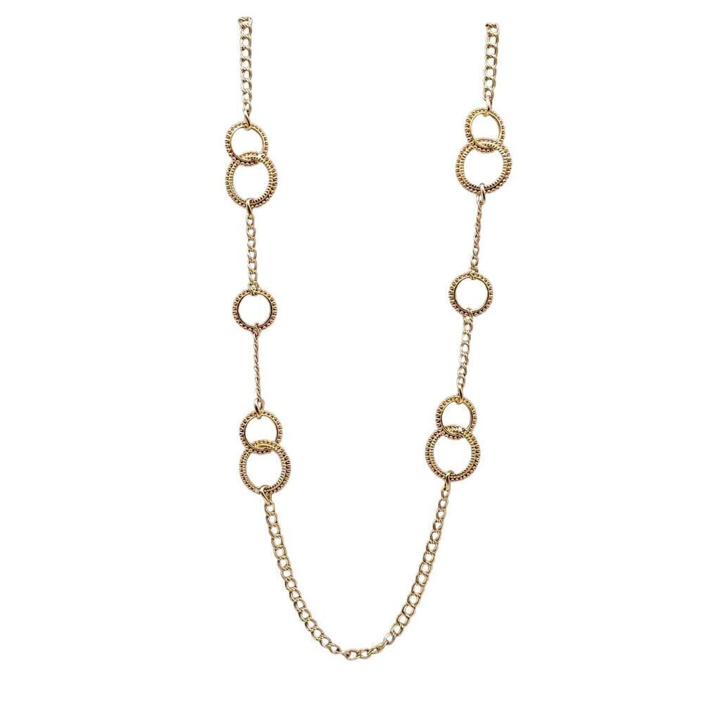 Jones New York Gold Tone Link Circle Long Necklace MSRP $42 Nickel Safe